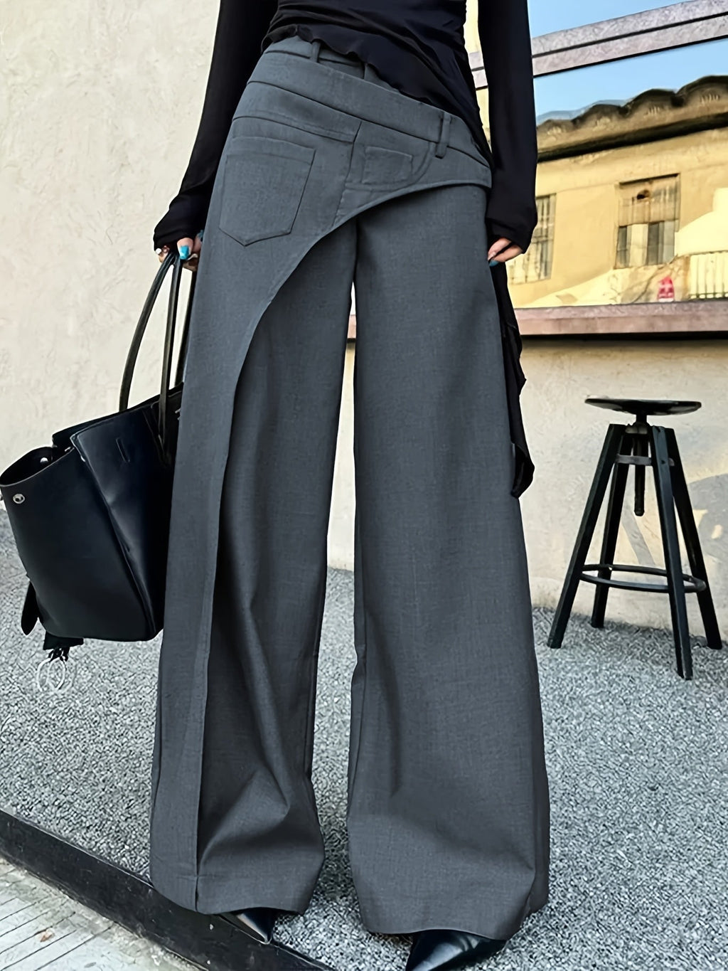 Women's High-Waist Wide-Leg Pants with Layered Detail
