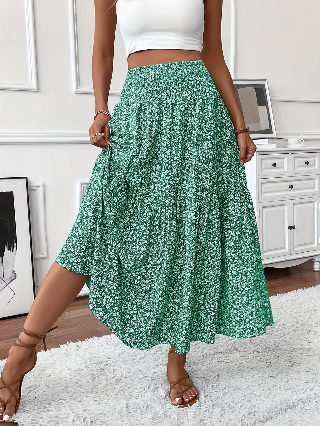Women's Floral Skirt with Flattering Fit and Flowing Fabric