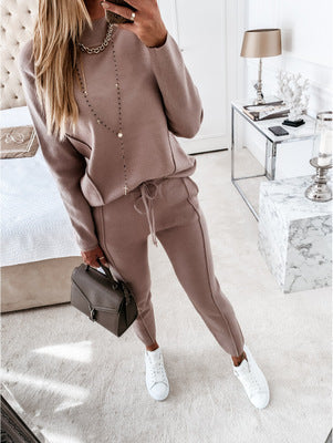 Women's Lounge Set with Mock Neck and Elastic Waist