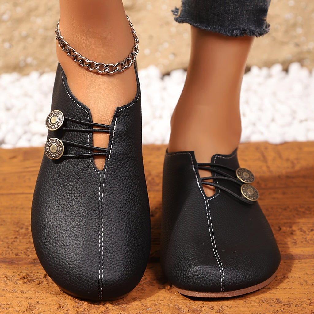 Women's Slip-On Loafers with Button Detail Low Heel