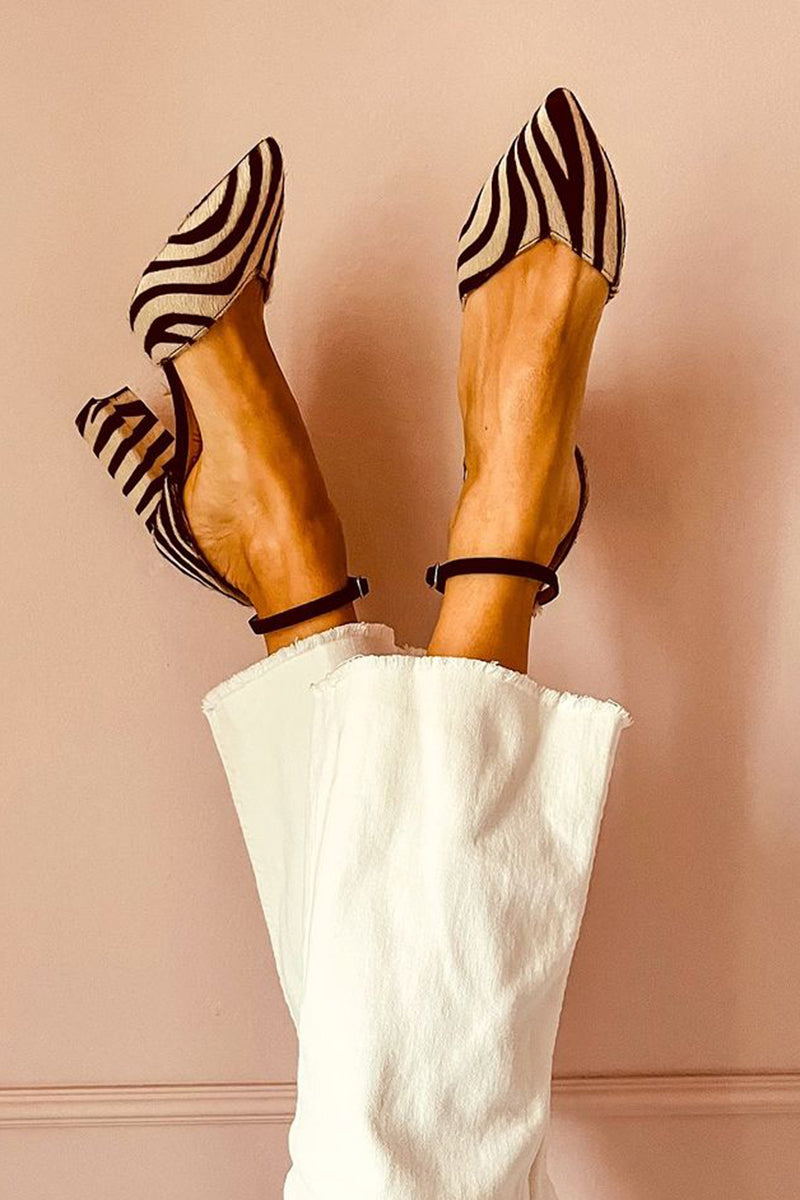 Women's Zebra Sandals with Strap and Stable Heel