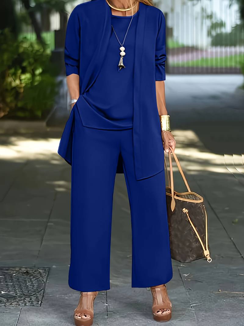 Women's Three-Piece Pantsuit Set Long Sleeve Top Blazer