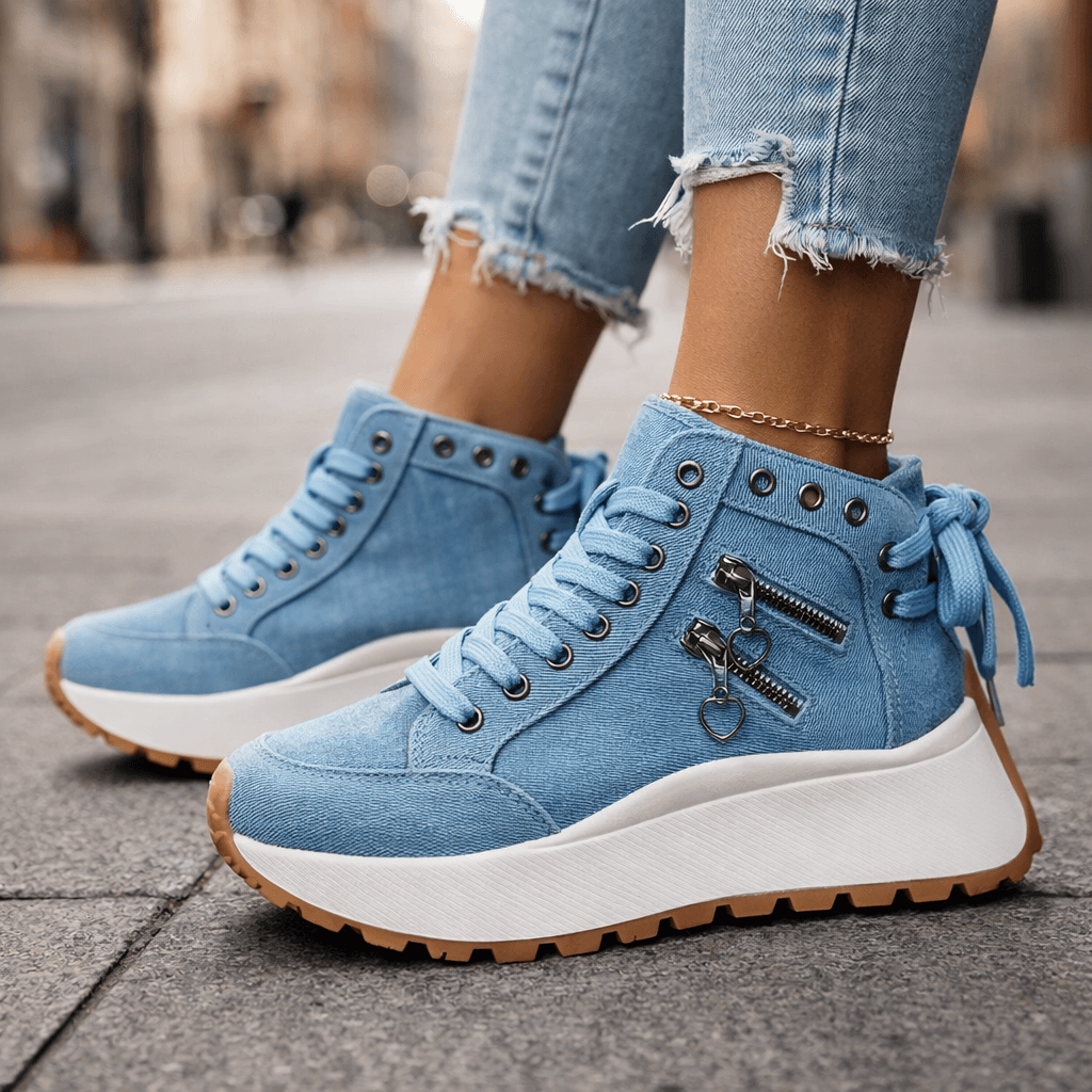 Women's High-Top Platform Sneakers Lace-Up Zipper Detail