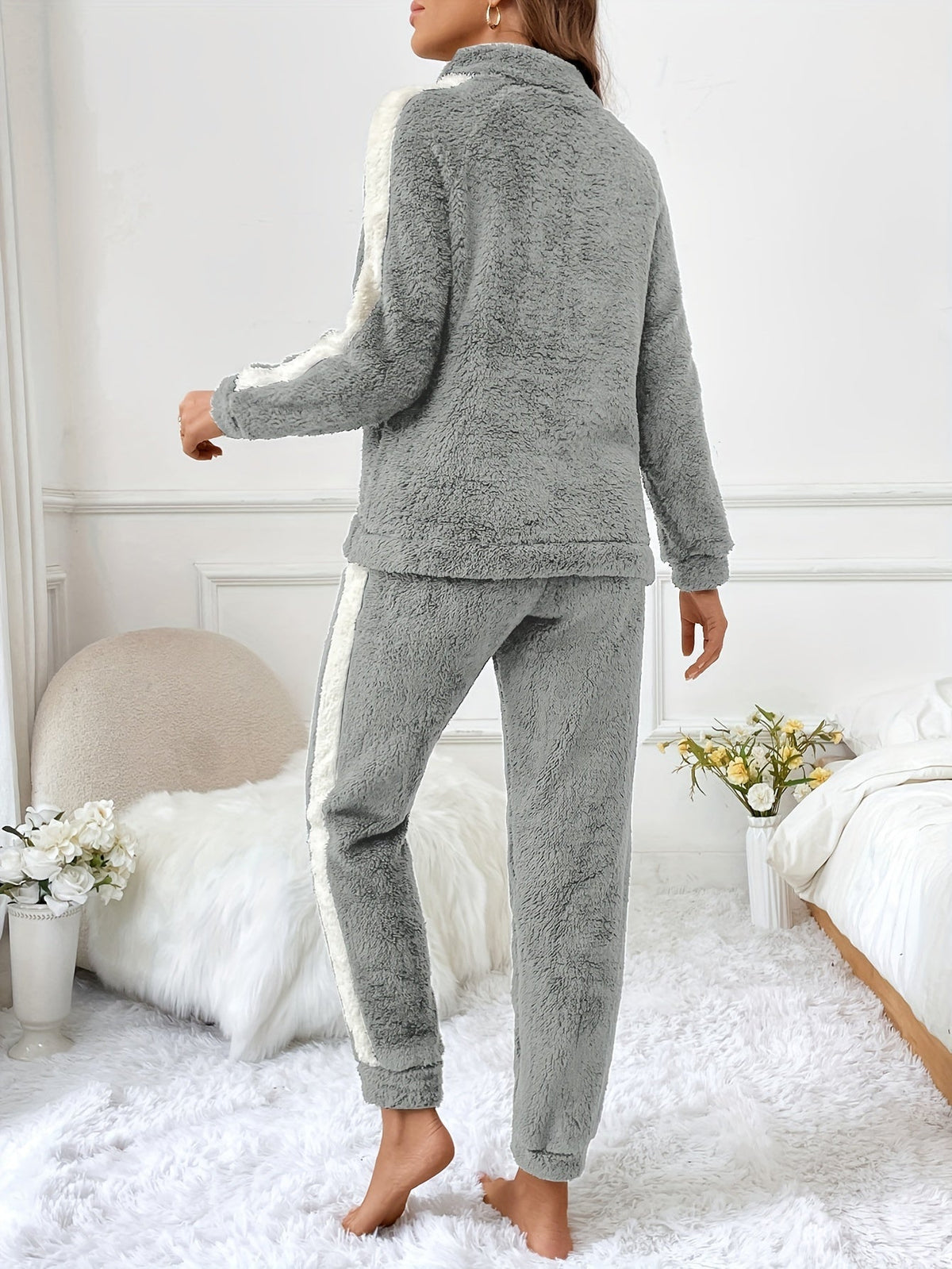 Women's Fleece Lounge Set Half-Zip Pullover with Joggers