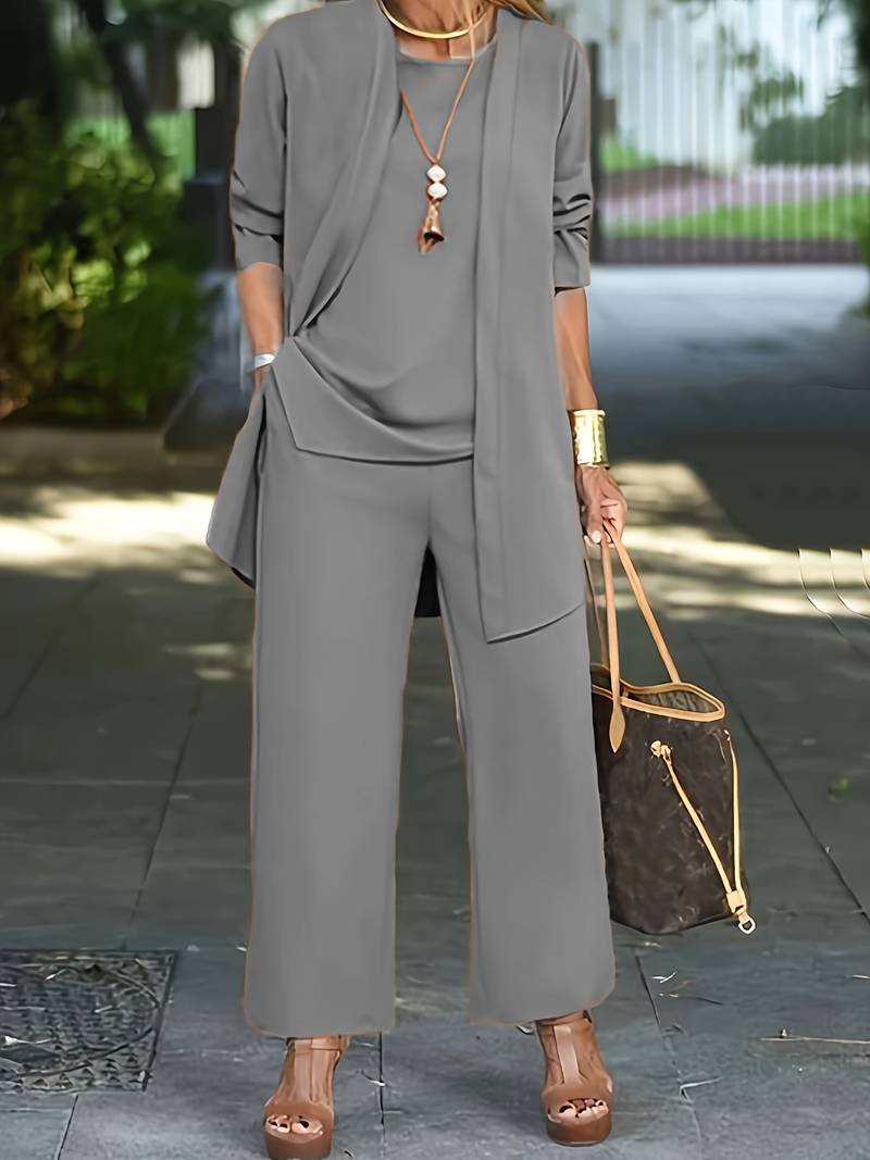 Women's Three-Piece Pantsuit Set Long Sleeve Top Blazer