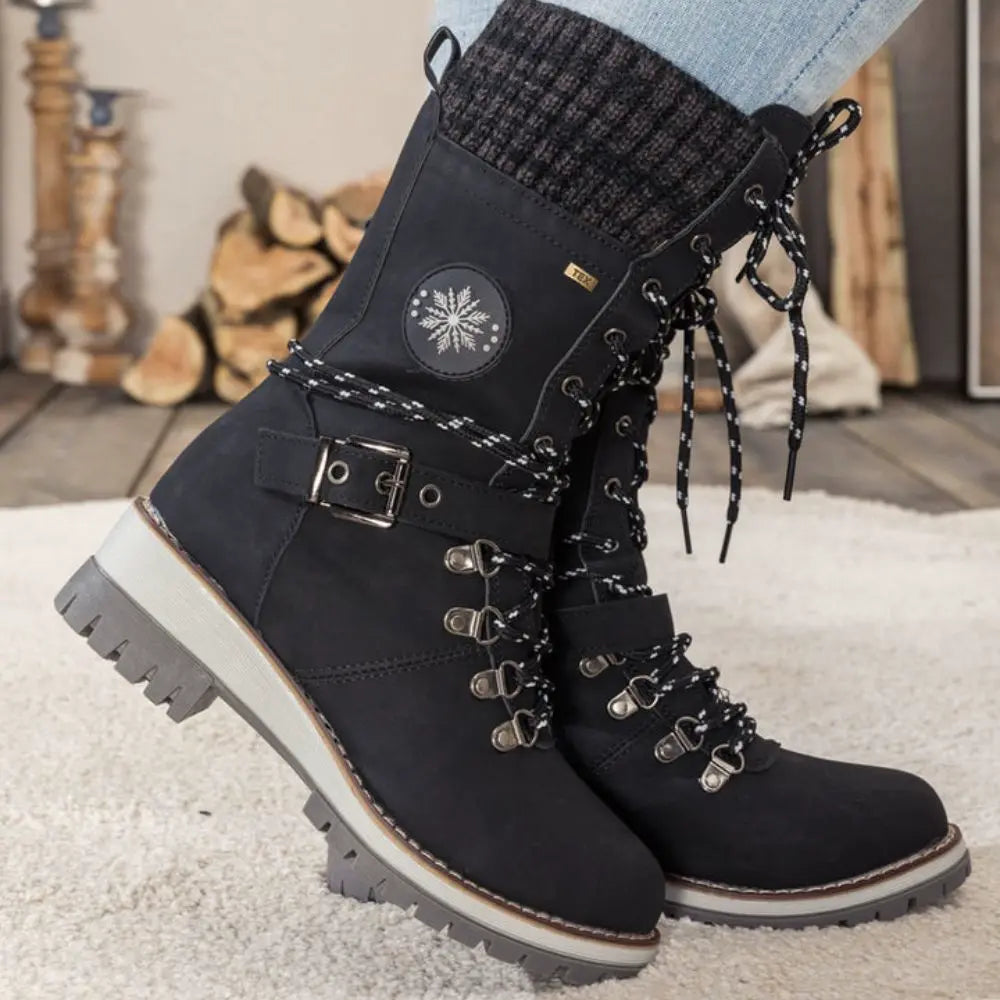 Women's Snow Boots, Lace-Up Ankle Style, Knitted Cuff