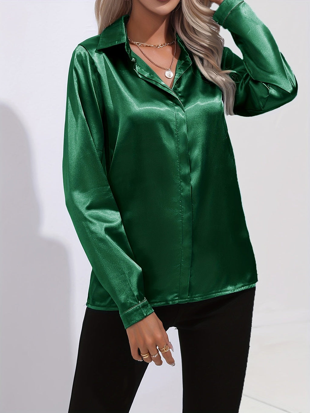 Sarah | Women’s Button Down Long Sleeve Satin Blouses