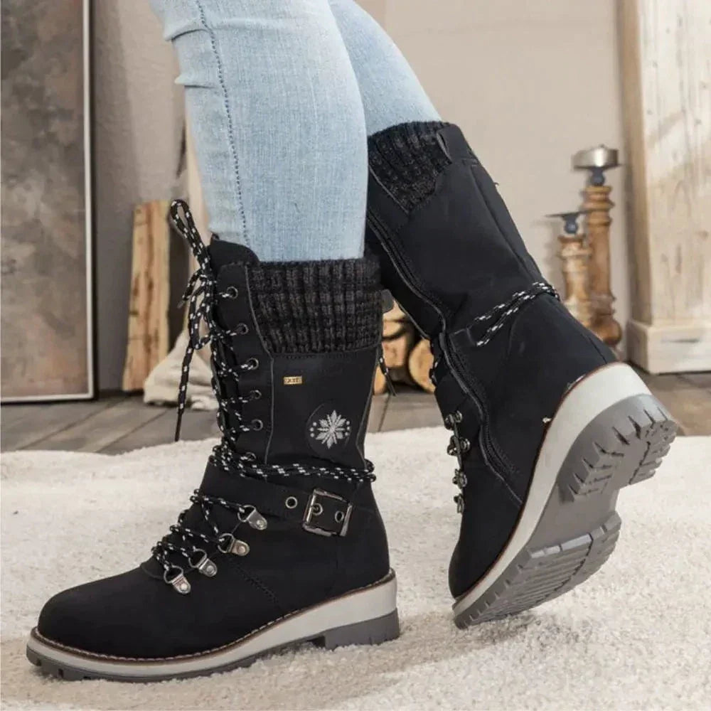 Women's Snow Boots, Lace-Up Ankle Style, Knitted Cuff