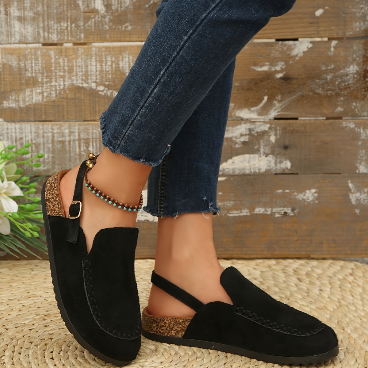 Women's Outdoor Slip-On Loafers with Buckle and Rubber Sole