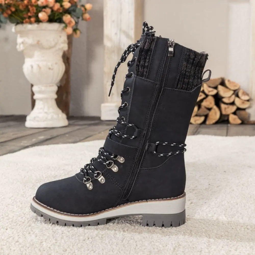 Women's Snow Boots, Lace-Up Ankle Style, Knitted Cuff