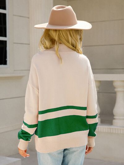 Women's Colorblock Half-Zip Pullover with Ribbed Trim