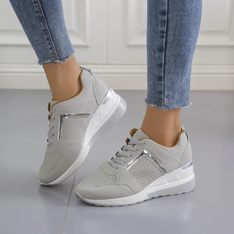 Women's Platform Wedge Sneakers with Lace-Up Closure