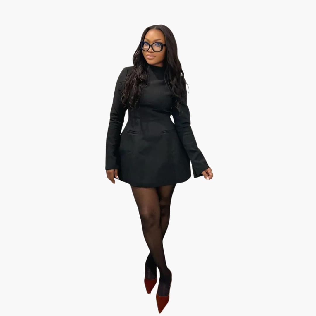Women Mini Dress with Open Back and Flared Sleeves
