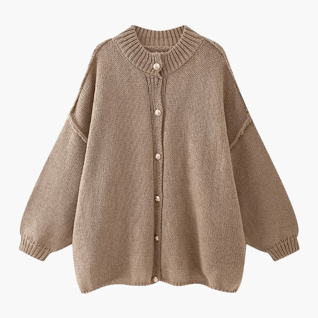 Women's Oversized Knit Cardigan with Button-Up Front and Ribbed Cuffs