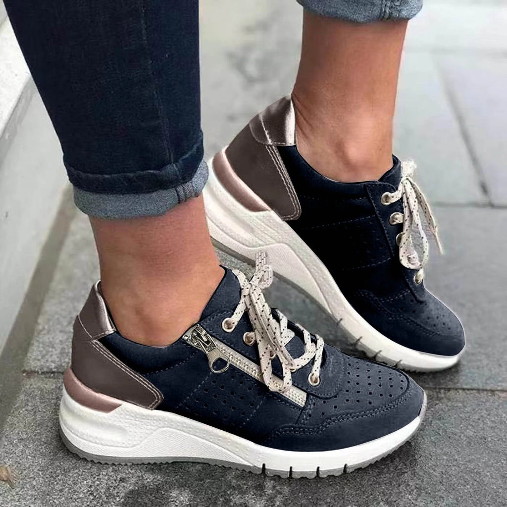 Women's Lace-Up Sneakers with Chunky Sole and Side Zip