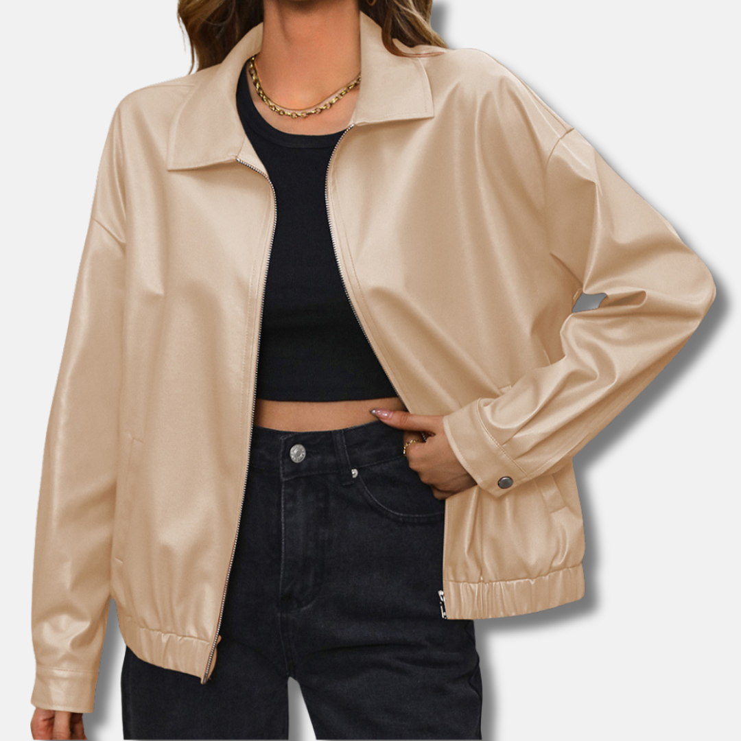 Women's Bomber Jacket with Collar and Relaxed Fit
