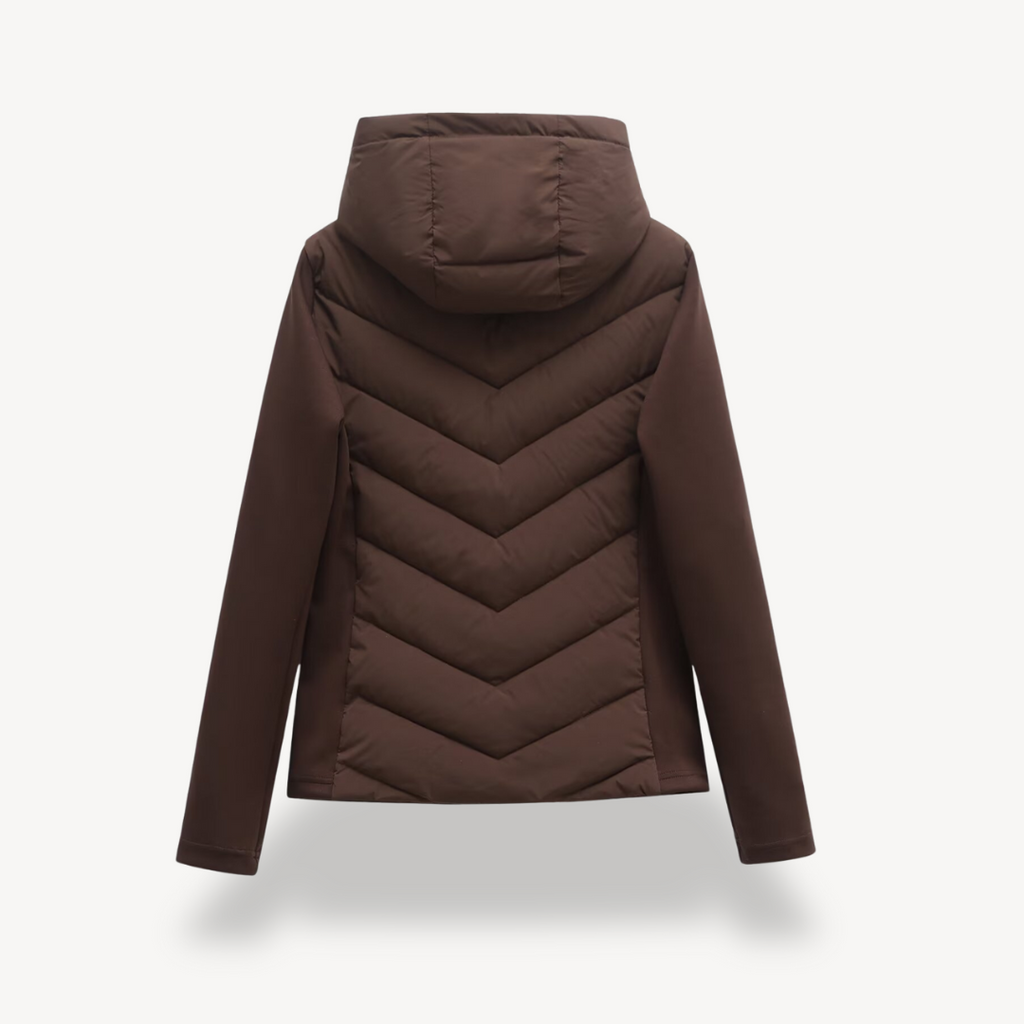 Women's Quilted Hooded Jacket with Chevron Stitch Detail