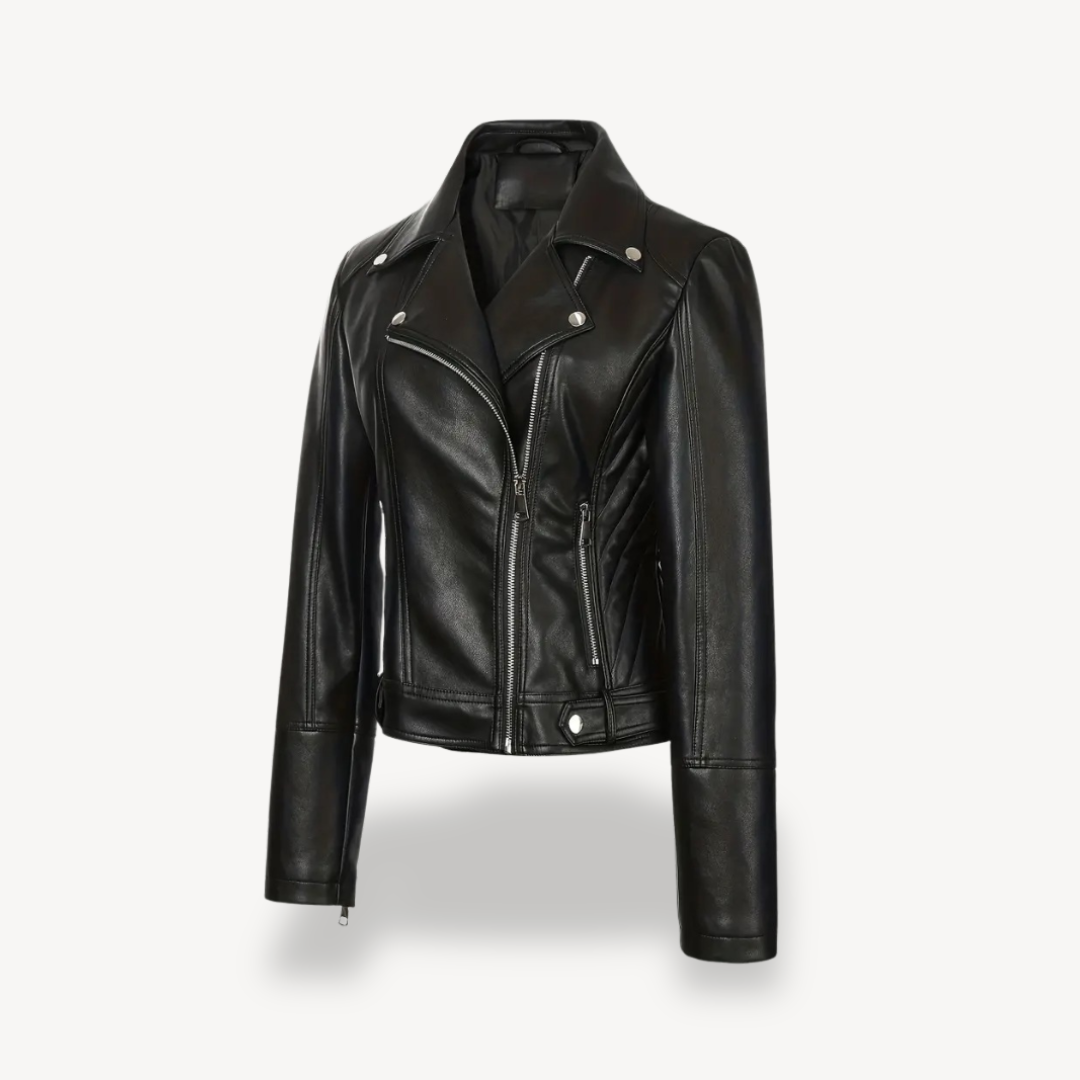 Women's Biker Jacket with Notched Lapel Collar