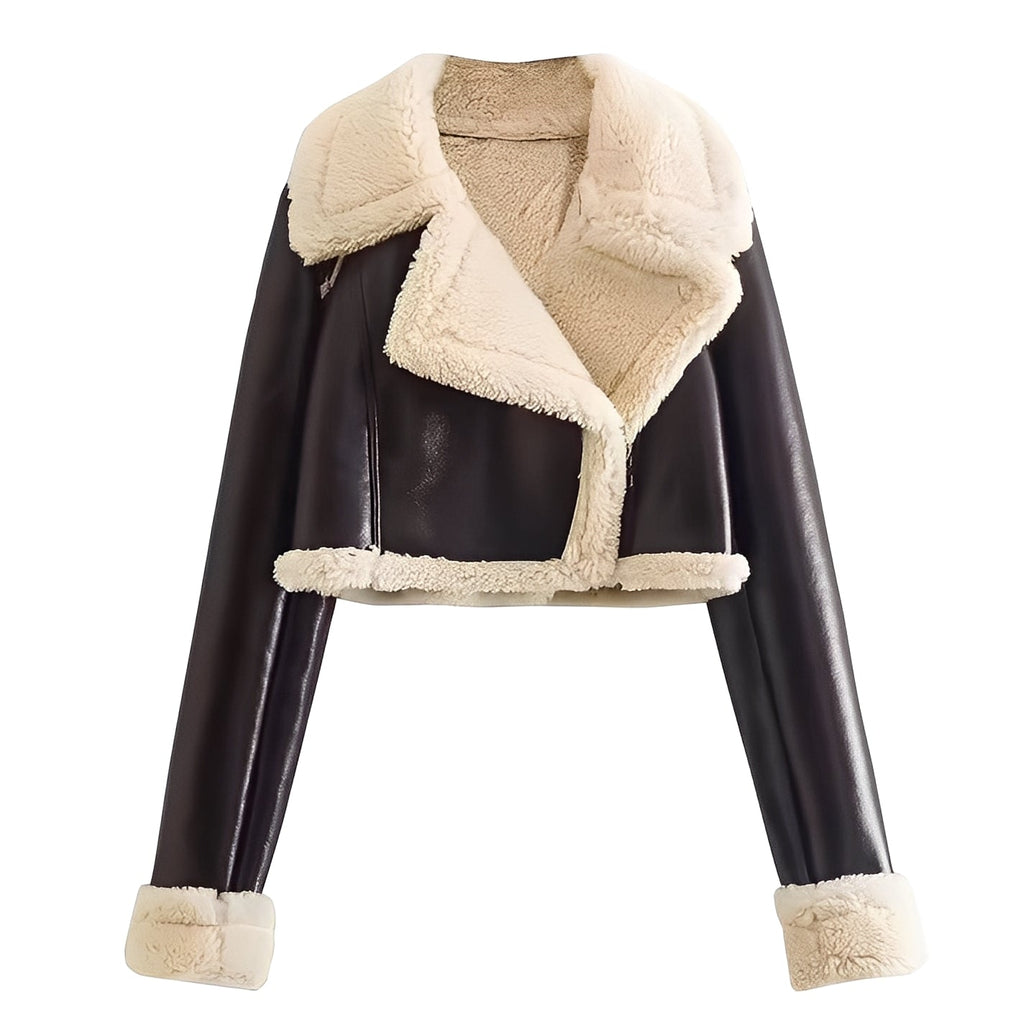Women's Shearling Aviator Jacket with Zip Front Closure