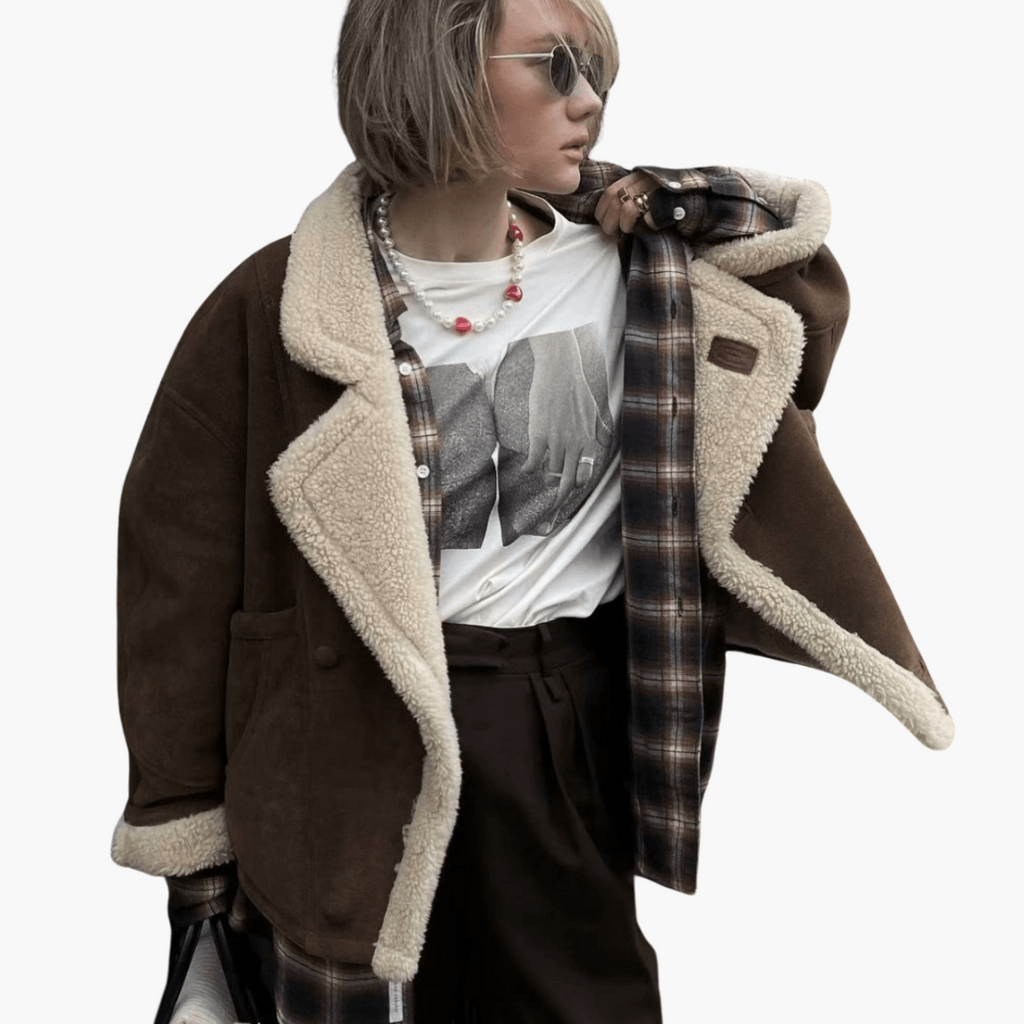 Vintage Faux Shearling Jacket - Women's Oversized Winter Coat