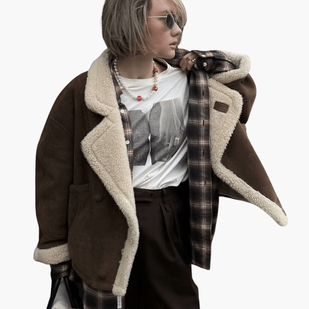 Vintage Faux Shearling Jacket - Women's Oversized Winter Coat