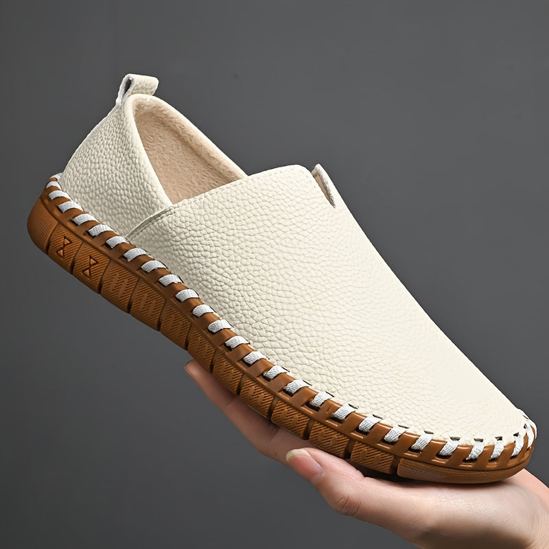 Men's Hand-Stitched Slip-On Loafers with Textured Upper