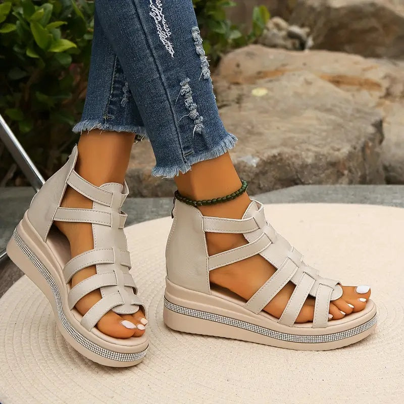 Women's Comfort Sandals with Rhinestone Detailing and Shock-Absorbing Sole