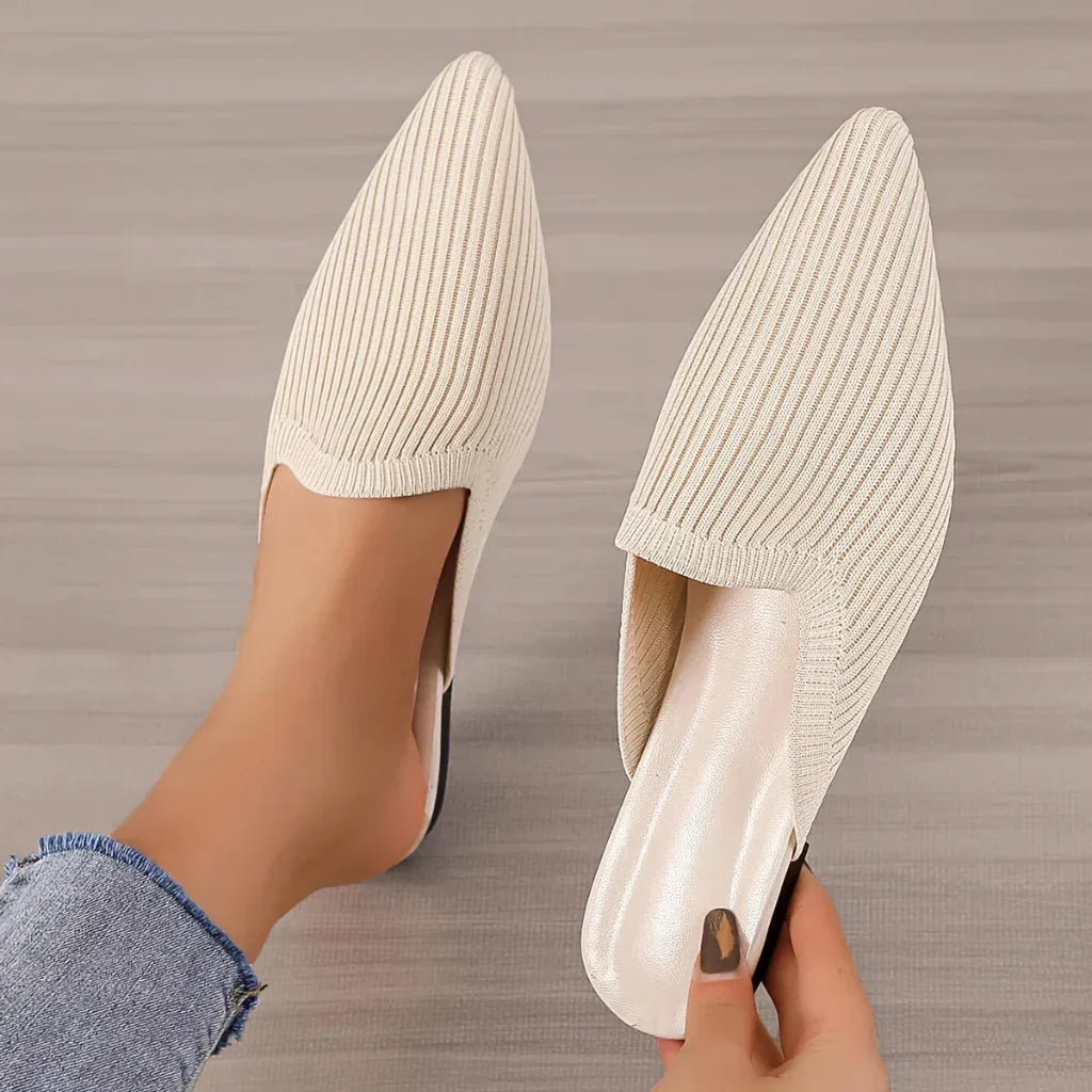 Women's Knitted Pointed-Toe Flat Mules Slip-On
