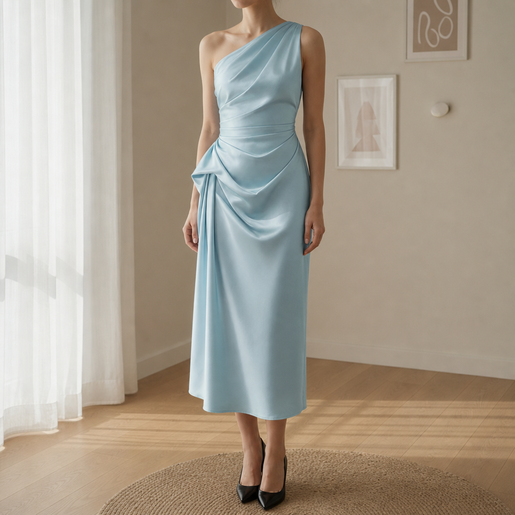 Valletta Ruched Satin Midi Dress
