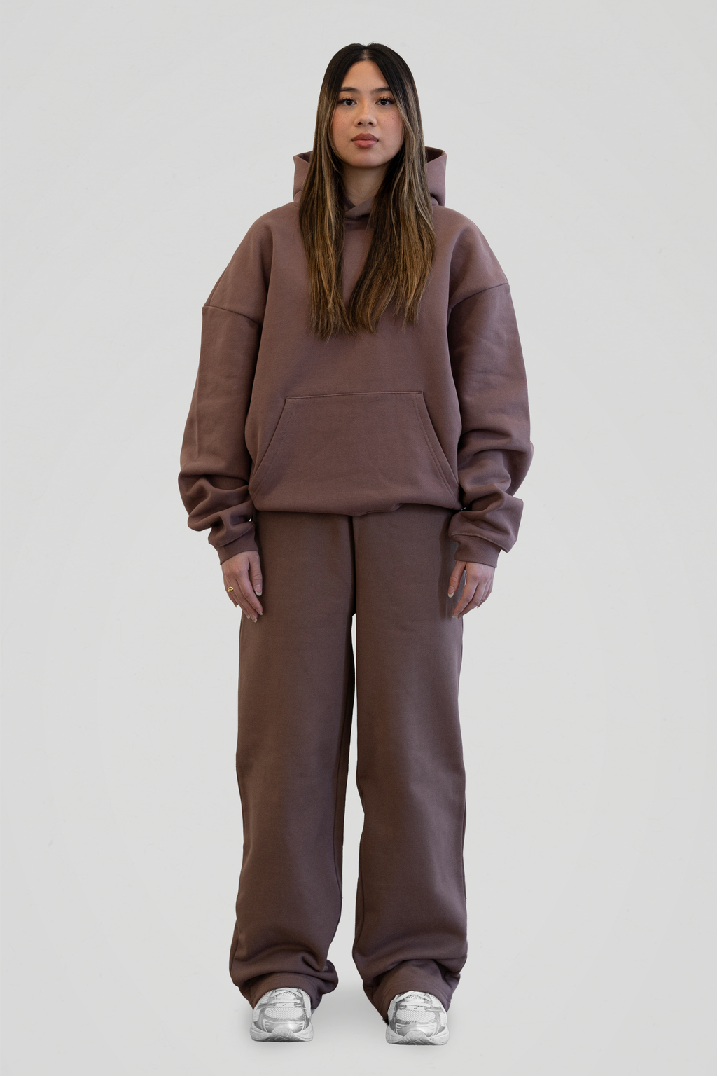 Women's Brown Core Hoodie, Oversized Fit, Long Sleeves