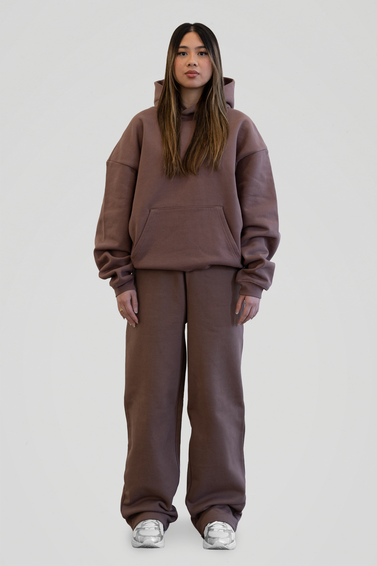 Women's Brown Core Hoodie, Oversized Fit, Long Sleeves