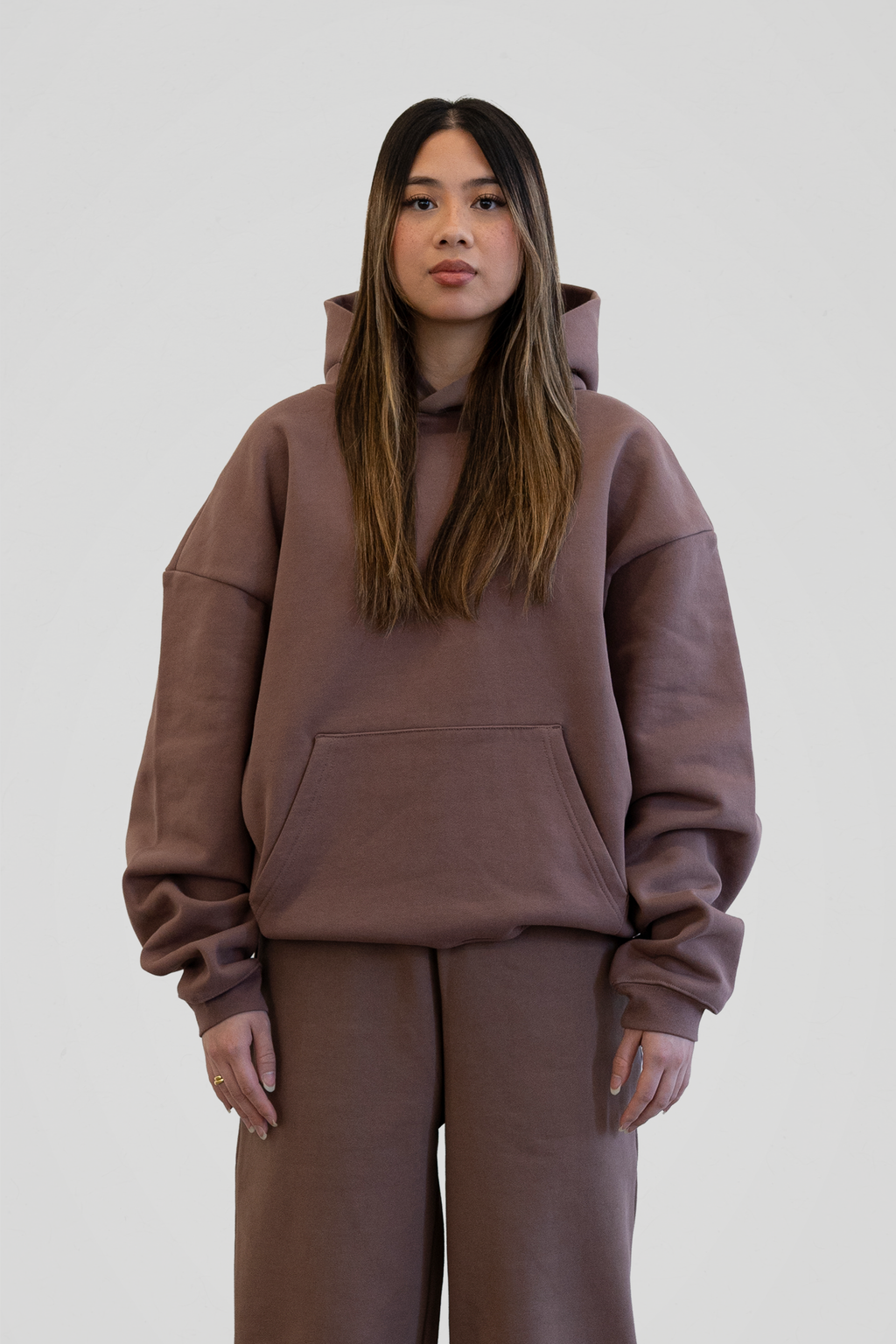 Women's Brown Core Hoodie, Oversized Fit, Long Sleeves
