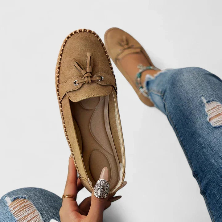 Women's Suede Loafers with Bow Detail and Cushioned Sole