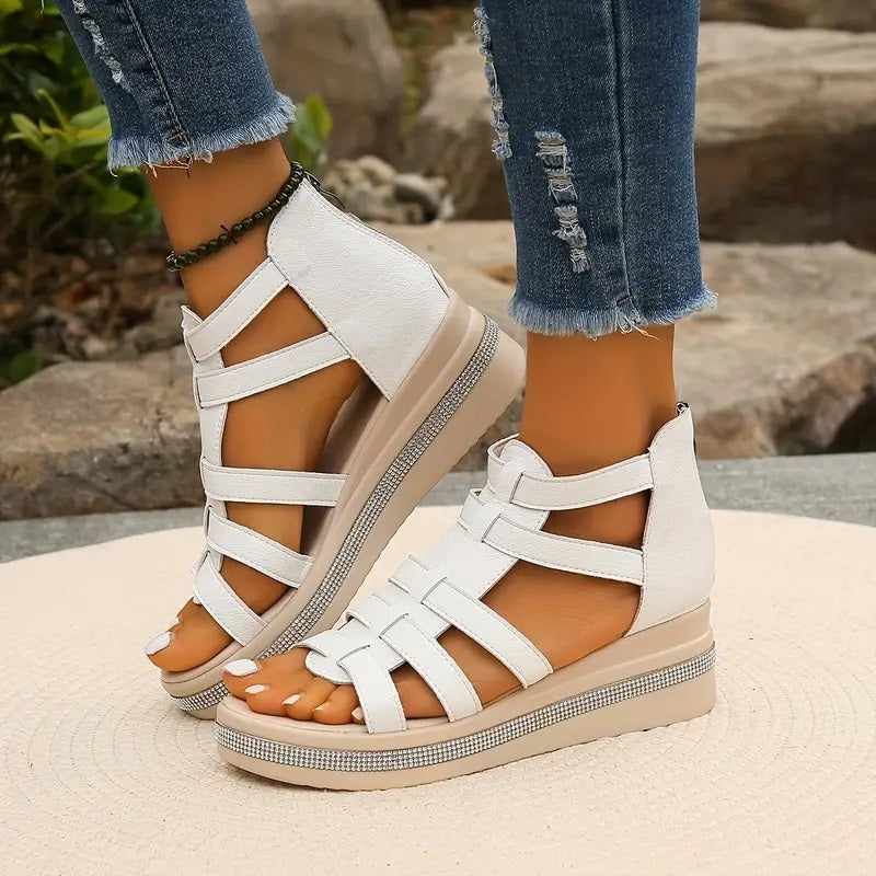 Women's Comfort Sandals with Rhinestone Detailing and Shock-Absorbing Sole