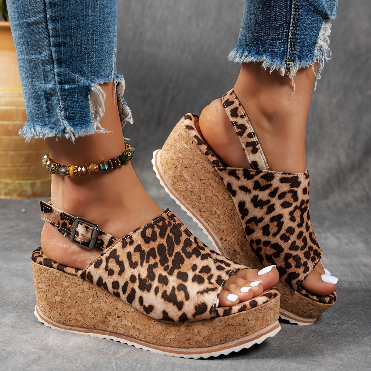 Women's Platform Sandals with Shock-Absorbing Sole and Adjustable Buckle