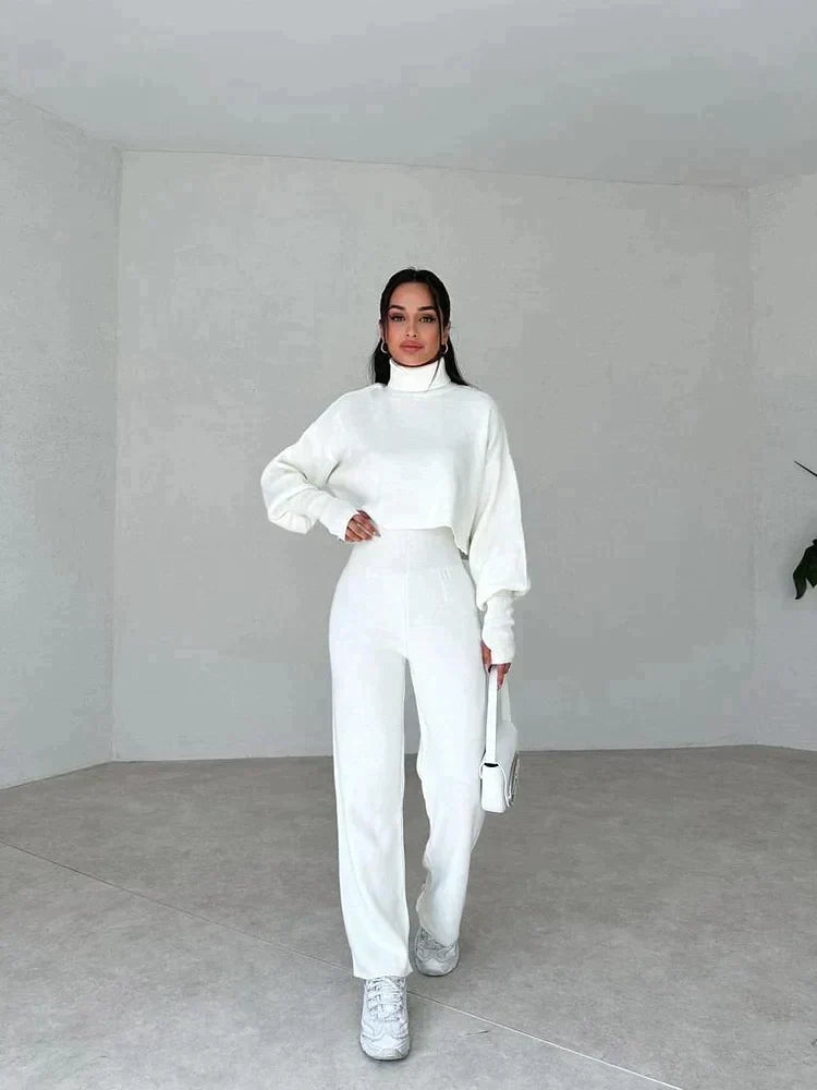 Women's Turtleneck Sweater Set with Relaxed Trousers