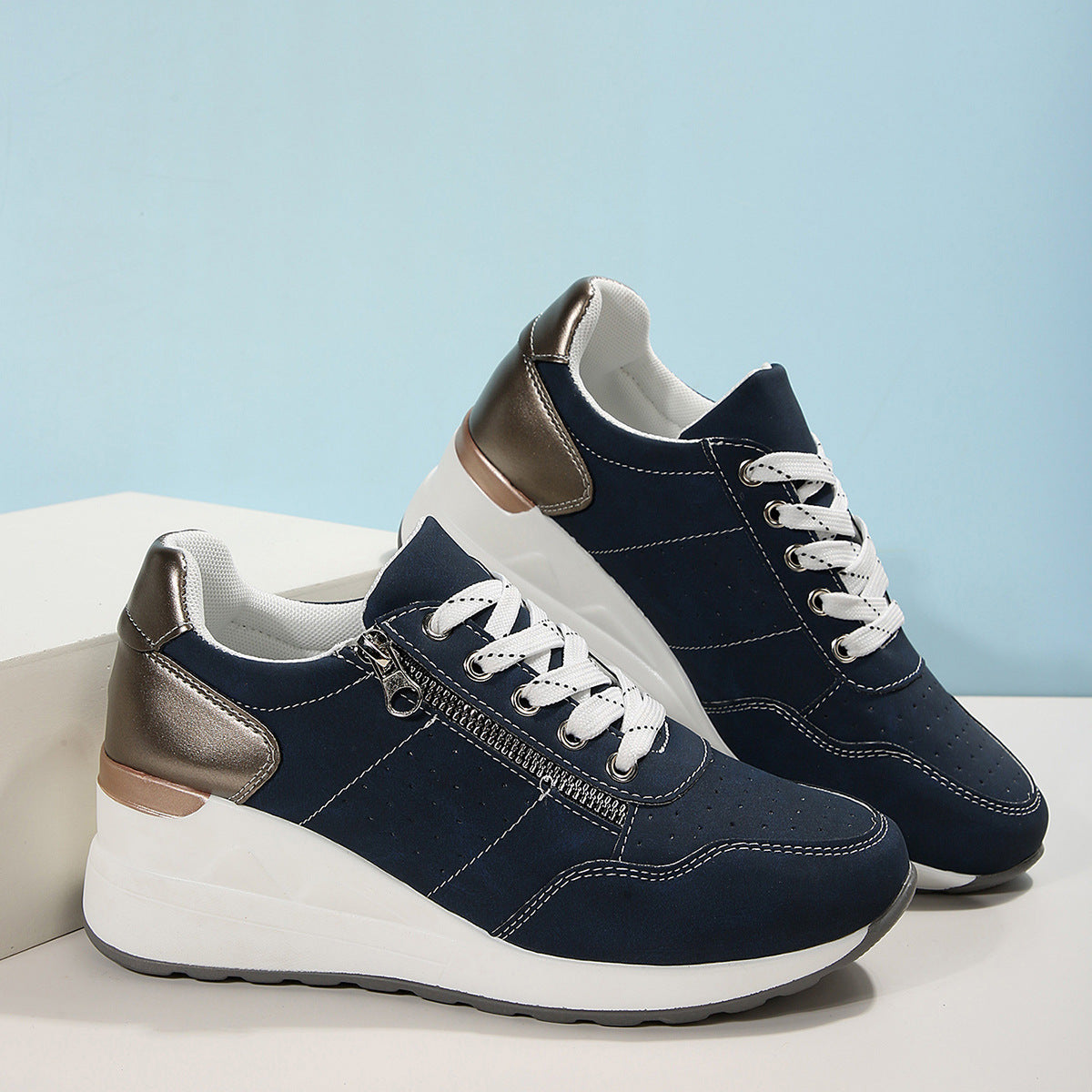 Women's Platform Sneakers with Thick Sole and Zipper