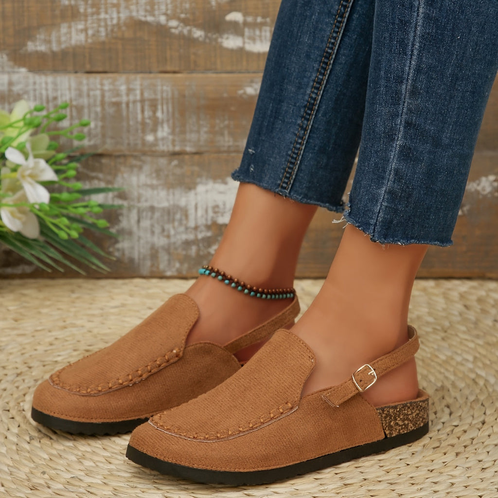 Women's Outdoor Slip-On Loafers with Buckle and Rubber Sole