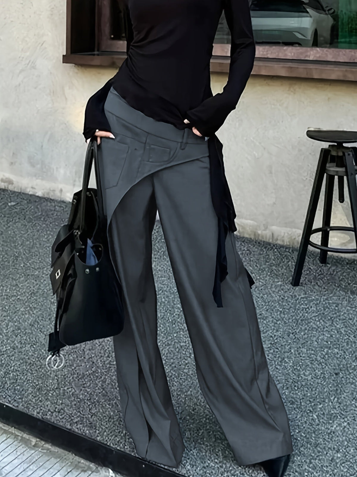 Women's High-Waist Wide-Leg Pants with Layered Detail
