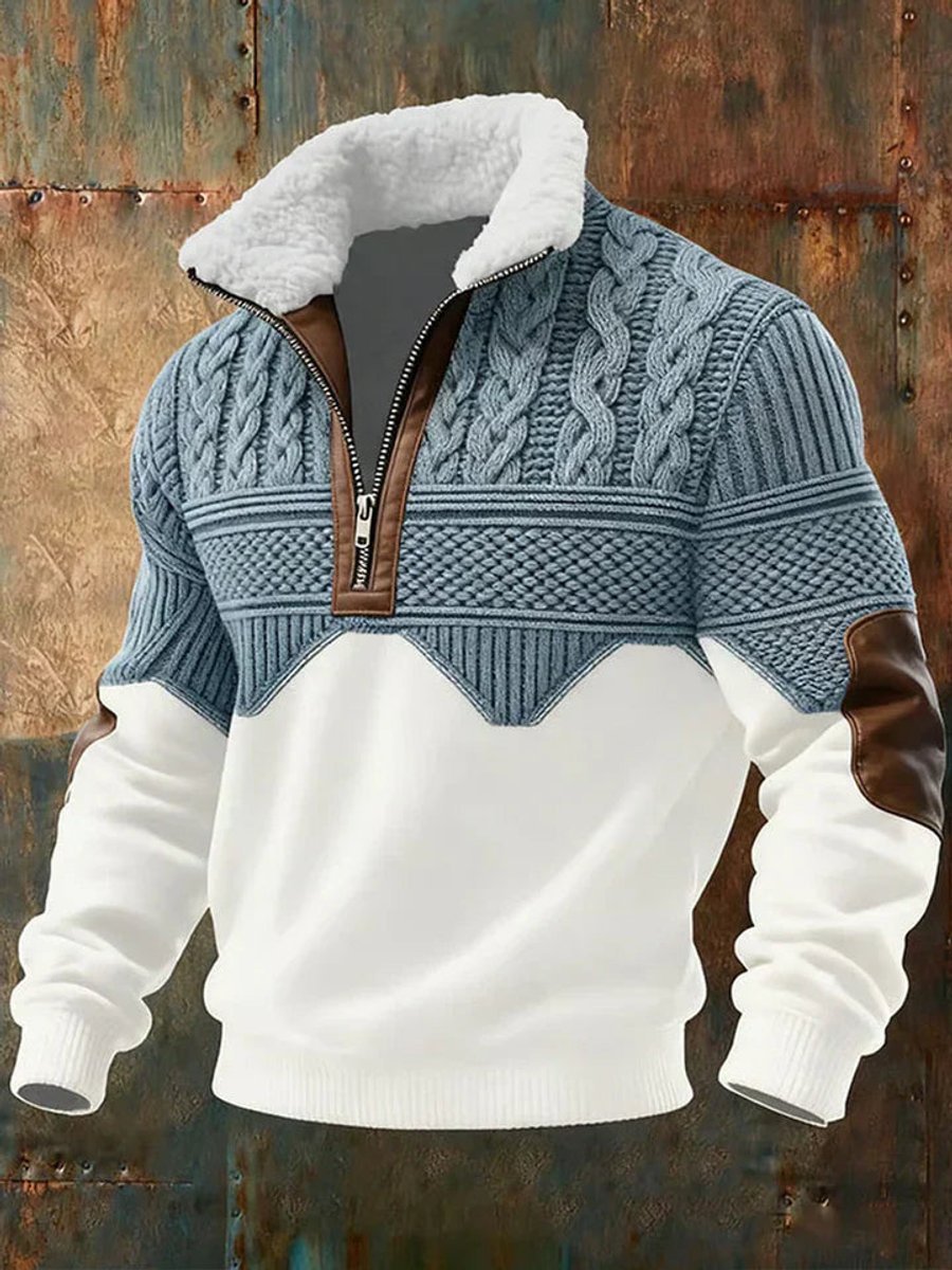 Men's Colorblock Cable Knit Half-Zip Sweater