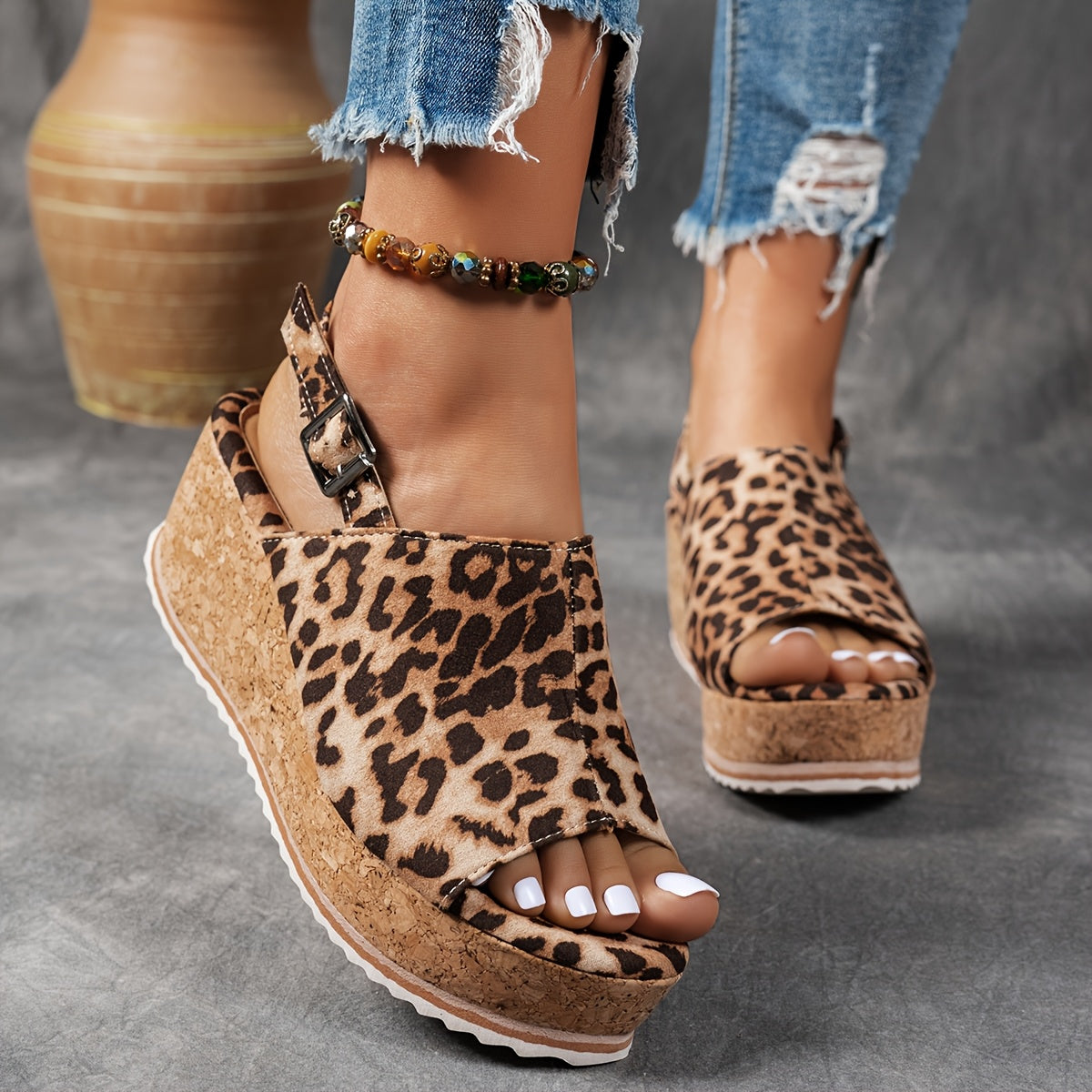 Women's Platform Sandals with Shock-Absorbing Sole and Adjustable Buckle