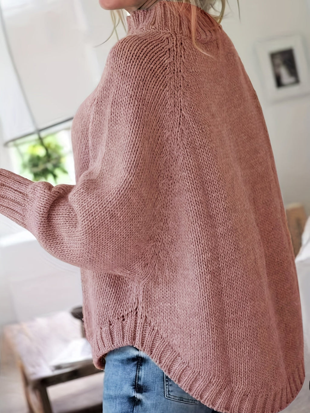 Women's Cable-Knit High-Neck Sweater Relaxed Fit