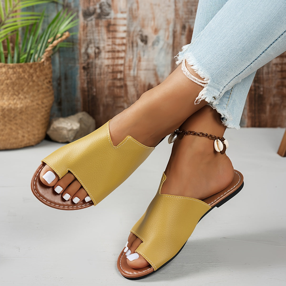 Women's Summer Sandals with Open Toe and Slip-On Design