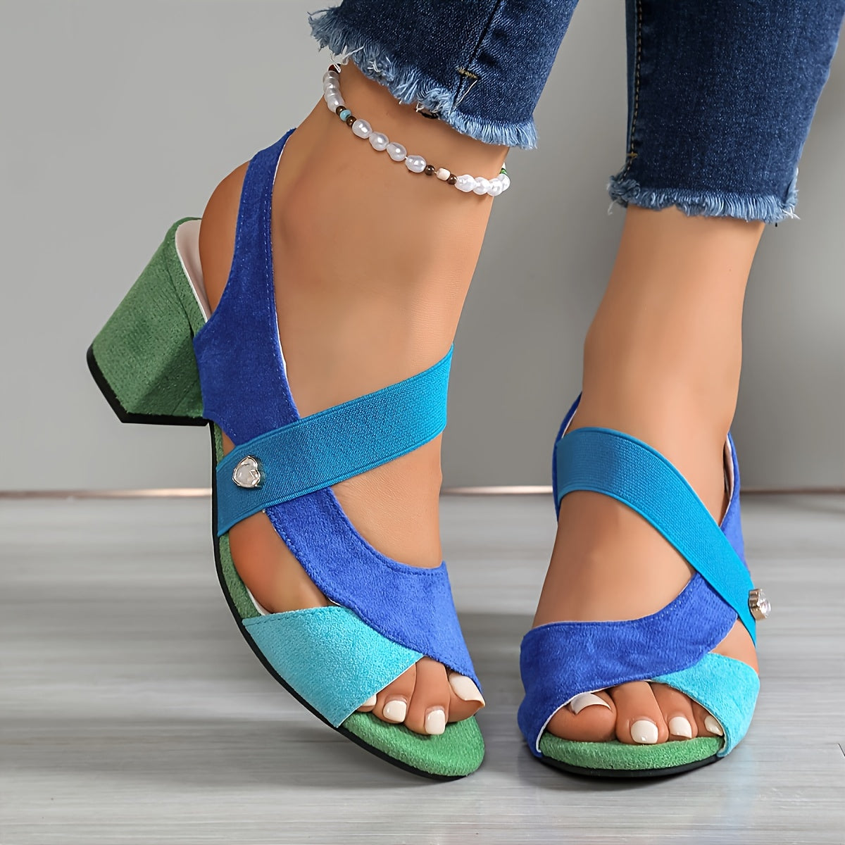Women's Cross Strap Block Heel Sandals Open Toe