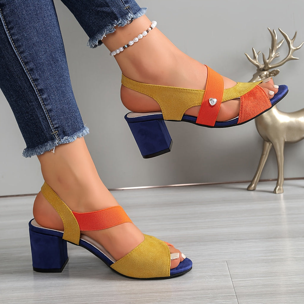 Women's Block Heel Sandals with Stretch Straps Open-Toe