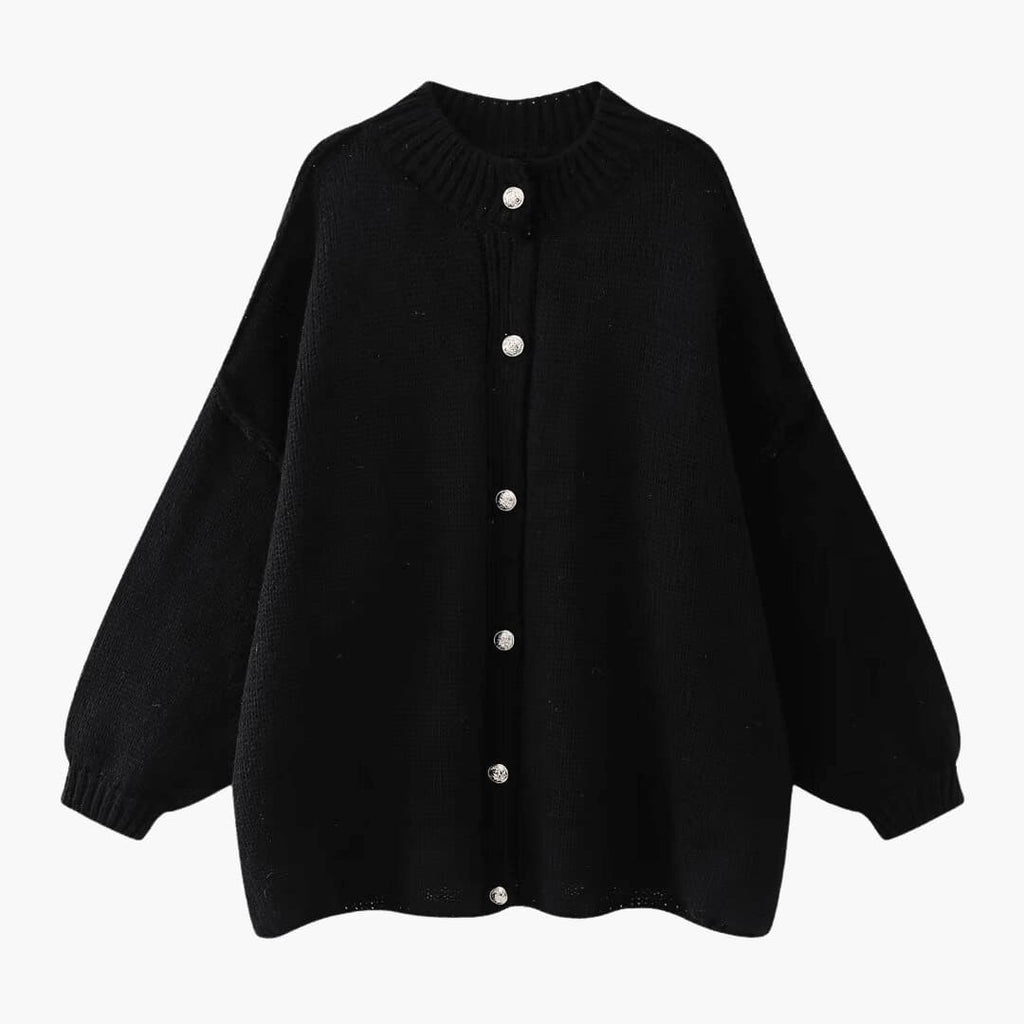 Women's Oversized Knit Cardigan with Button-Up Front and Ribbed Cuffs