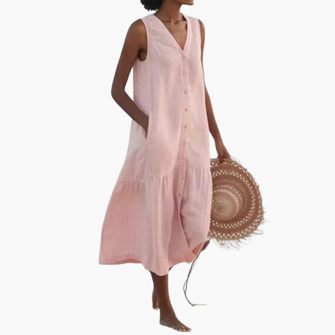 Women’s Midi Dress with Button-Down Front
