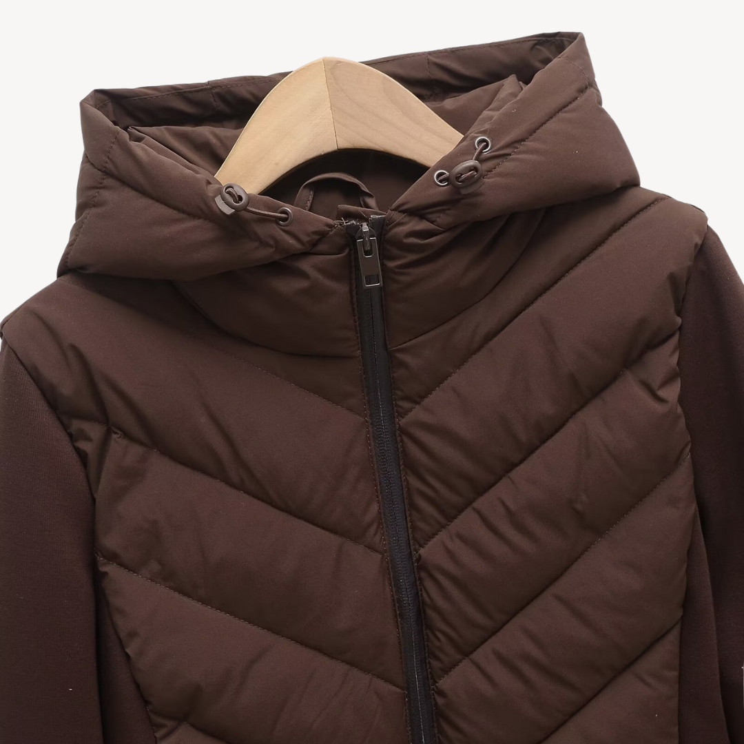 Women's Quilted Hooded Jacket with Chevron Stitch Detail
