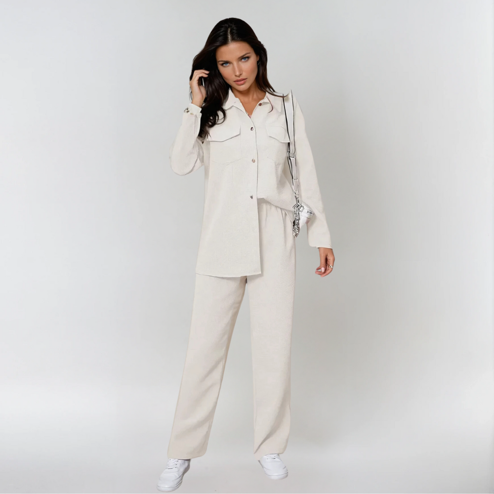 Women's Textured Overshirt and Wide-Leg Pants Set