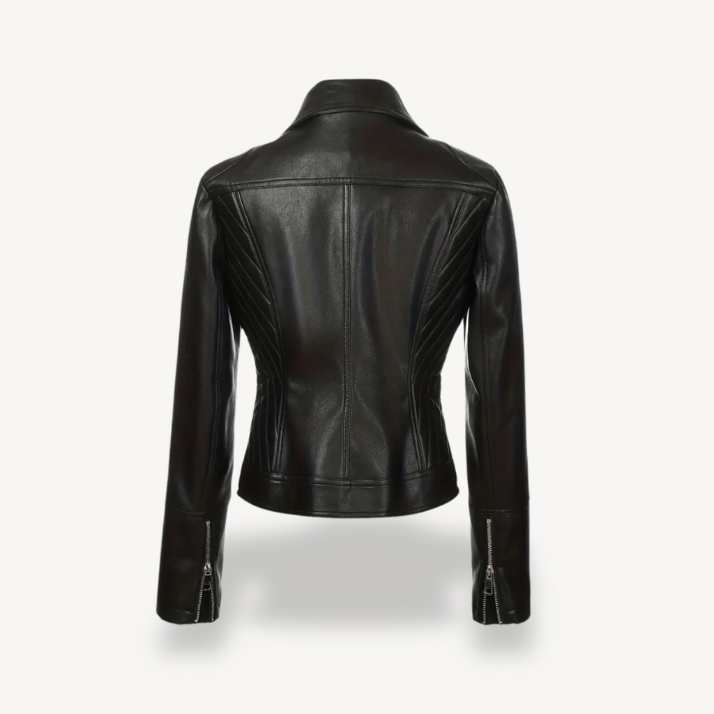 Women's Biker Jacket with Notched Lapel Collar